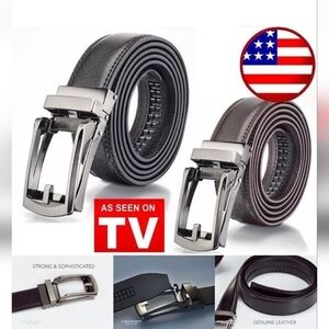 COMFORT CLICKS ADJUSTABLE RACHET STYLE BLACK BELT SILVER BUCKLE MENSWEAR MEN OS